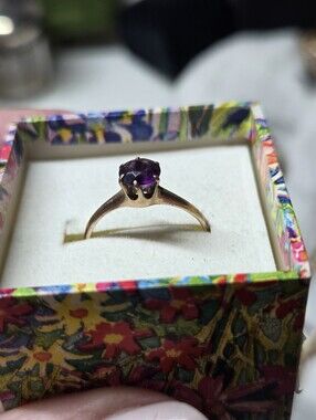 Victorian Gold Filled Ring with Purple Stone Solitaire